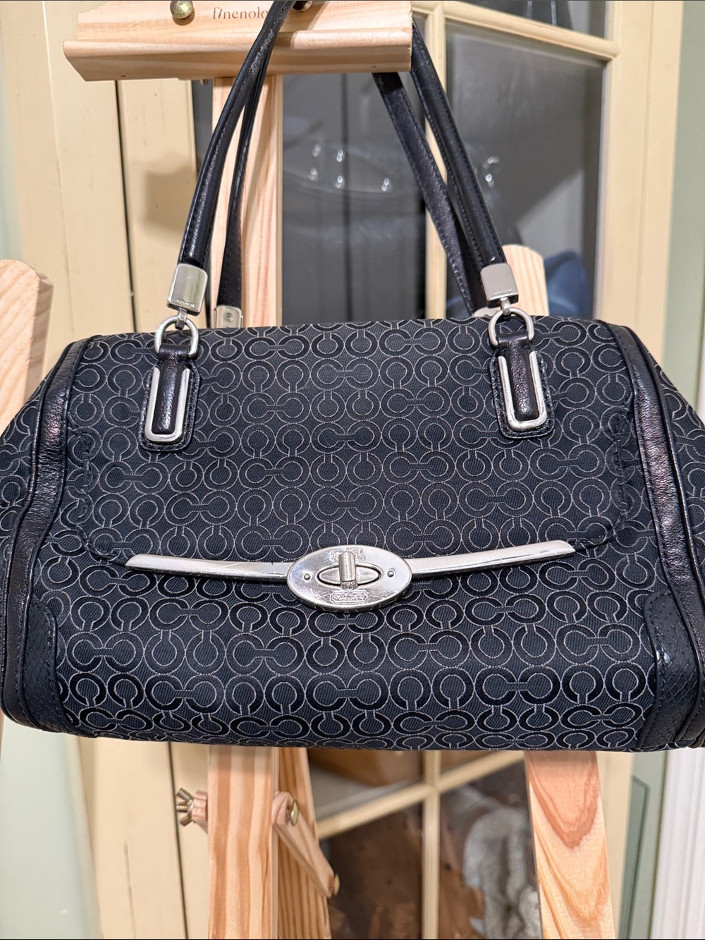 Coach Black Signature Jacquard Shoulder Bag with Silver Hardware